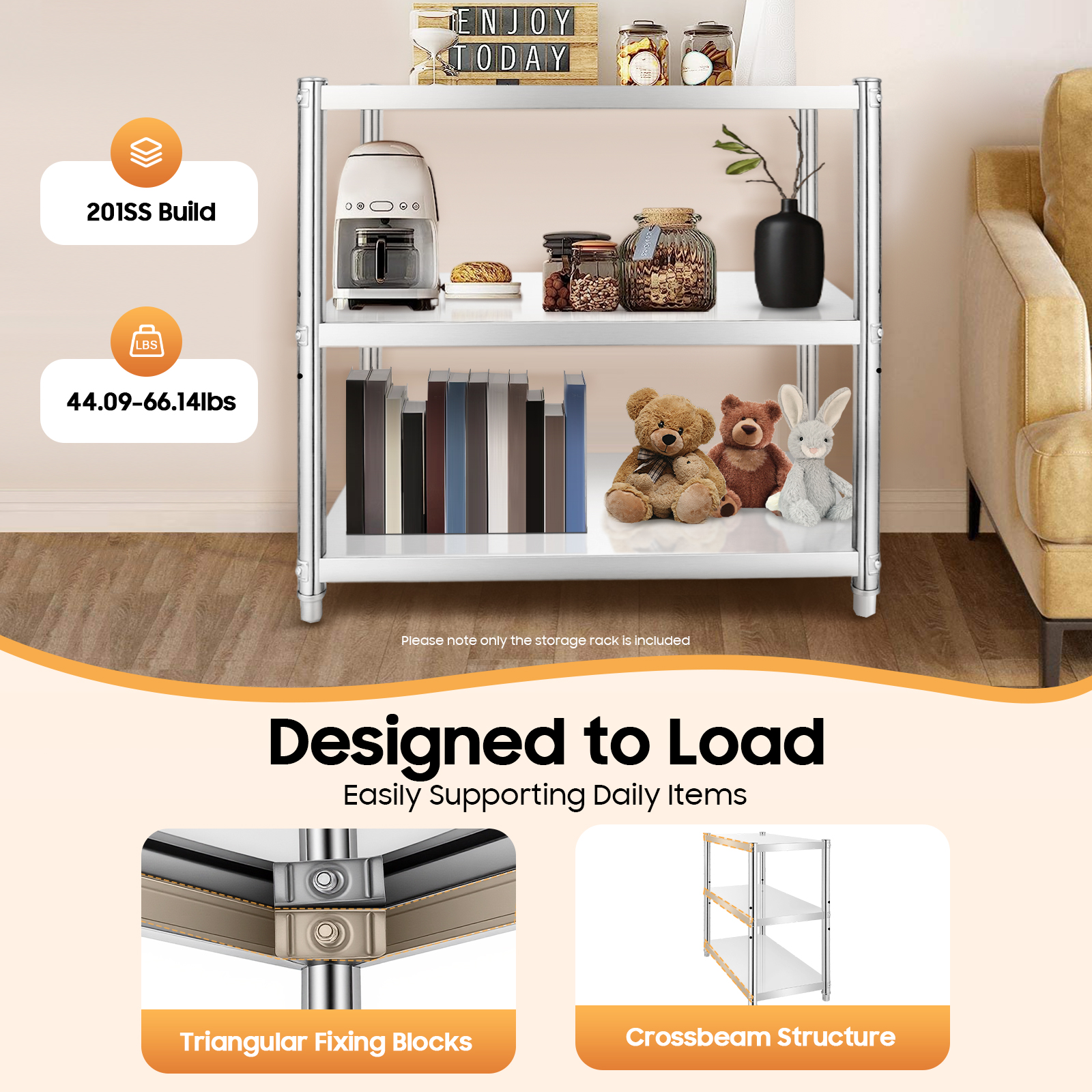 Commercial Kitchen Warehouse - 3-Tiers Kitchen Shelf Stainless Steel –